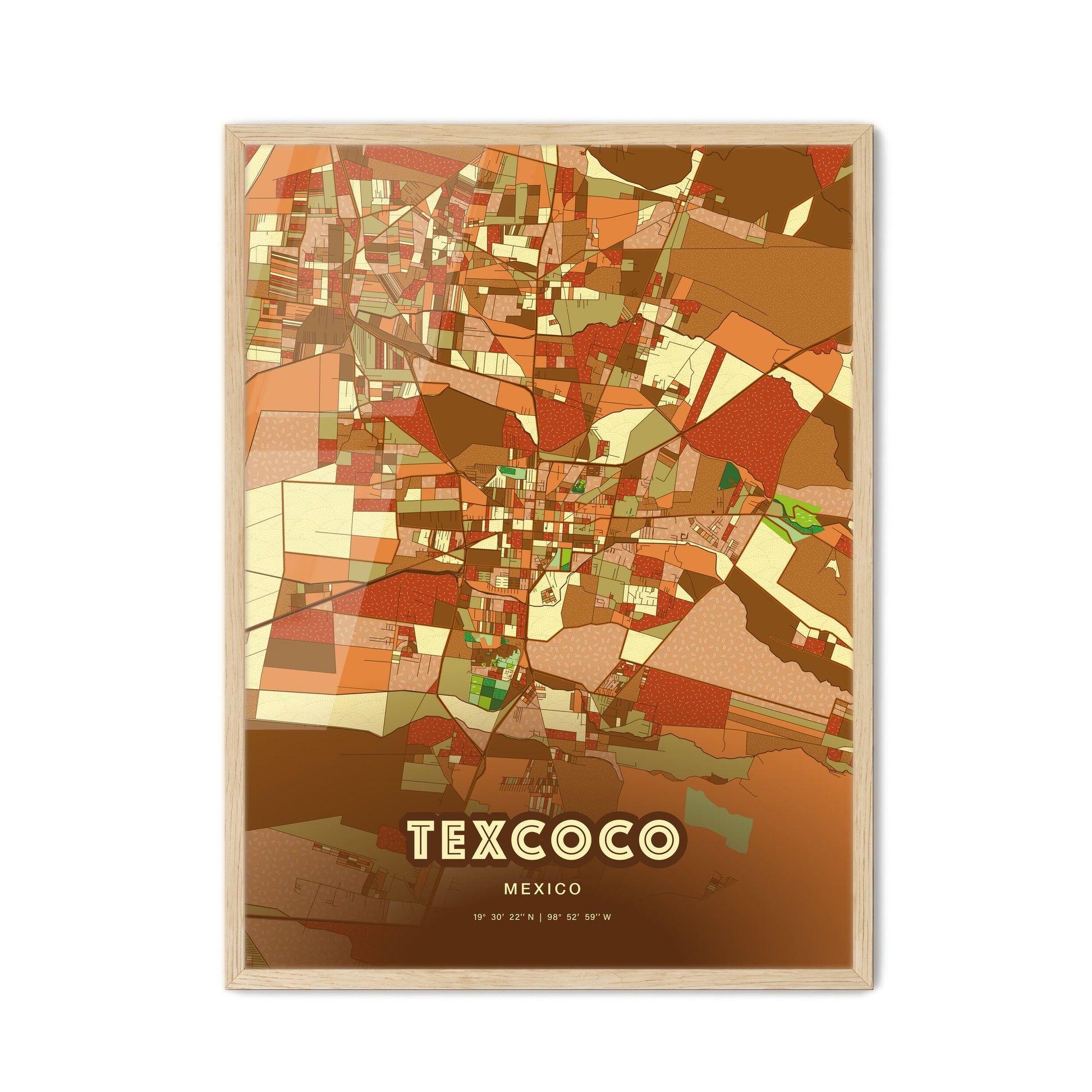 Colorful TEXCOCO MEXICO Fine Art Map Farmhouse