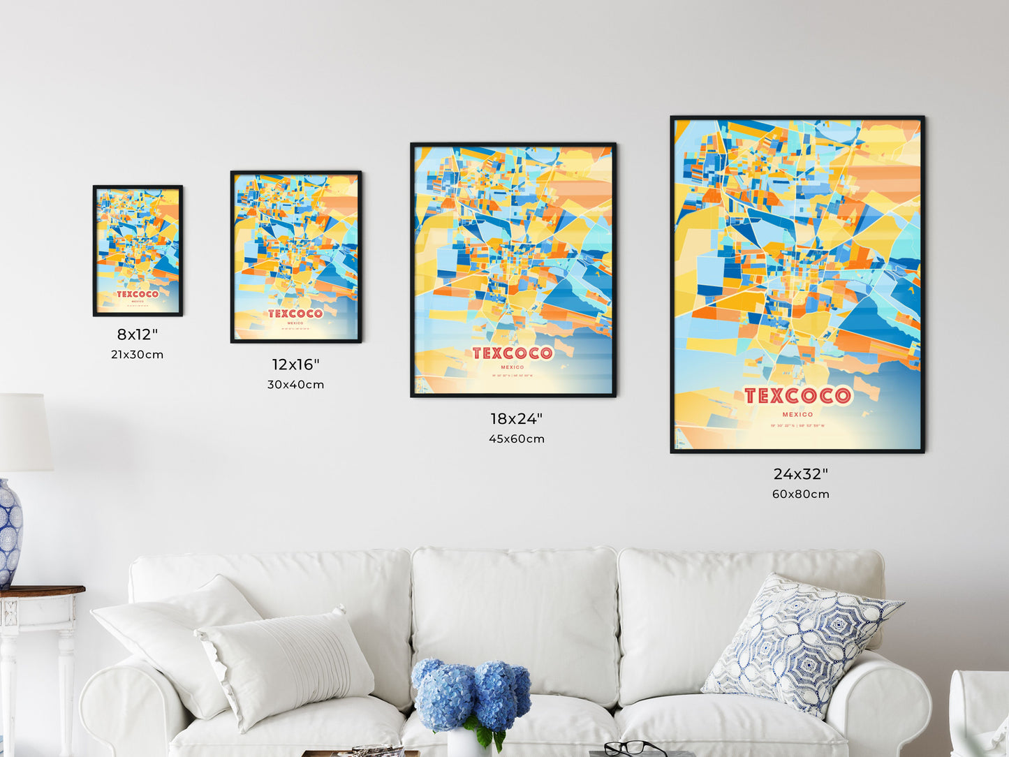 Colorful TEXCOCO MEXICO Fine Art Map Blue Orange