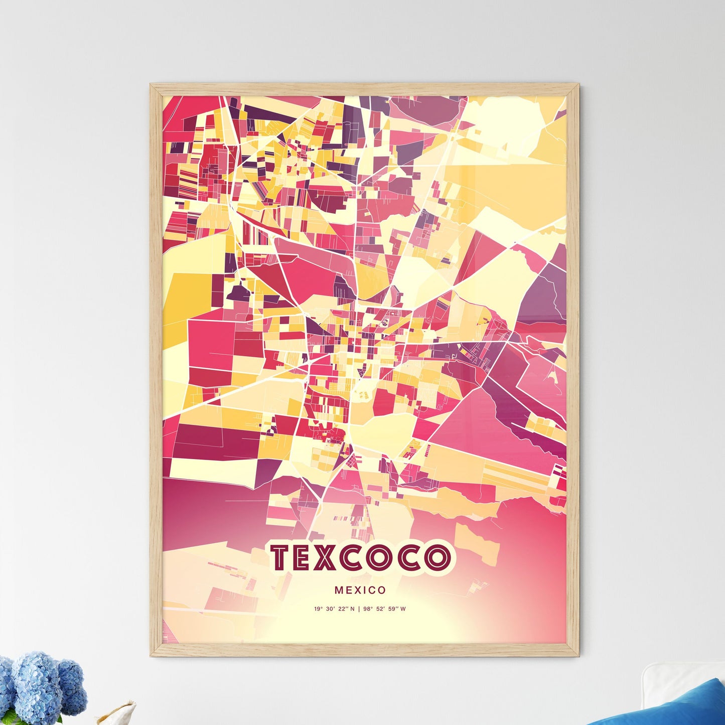 Colorful TEXCOCO MEXICO Fine Art Map Hot Red