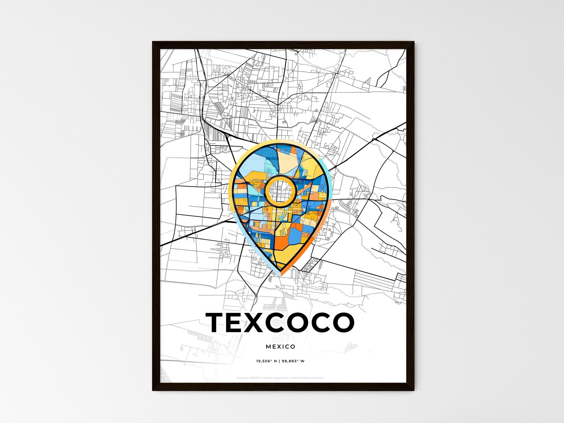 TEXCOCO MEXICO minimal art map with a colorful icon. Where it all began, Couple map gift. Style 1