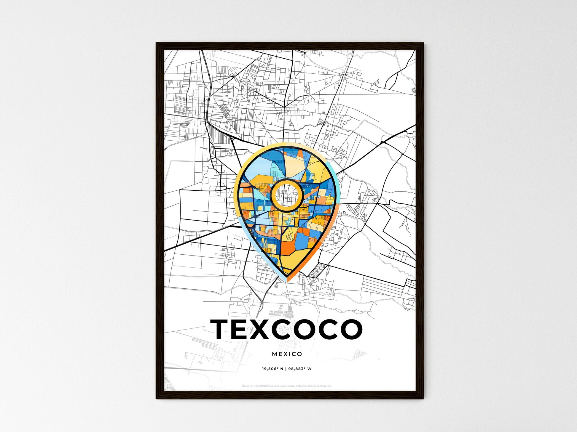Texcoco Mexico wedding art map with pointer icon