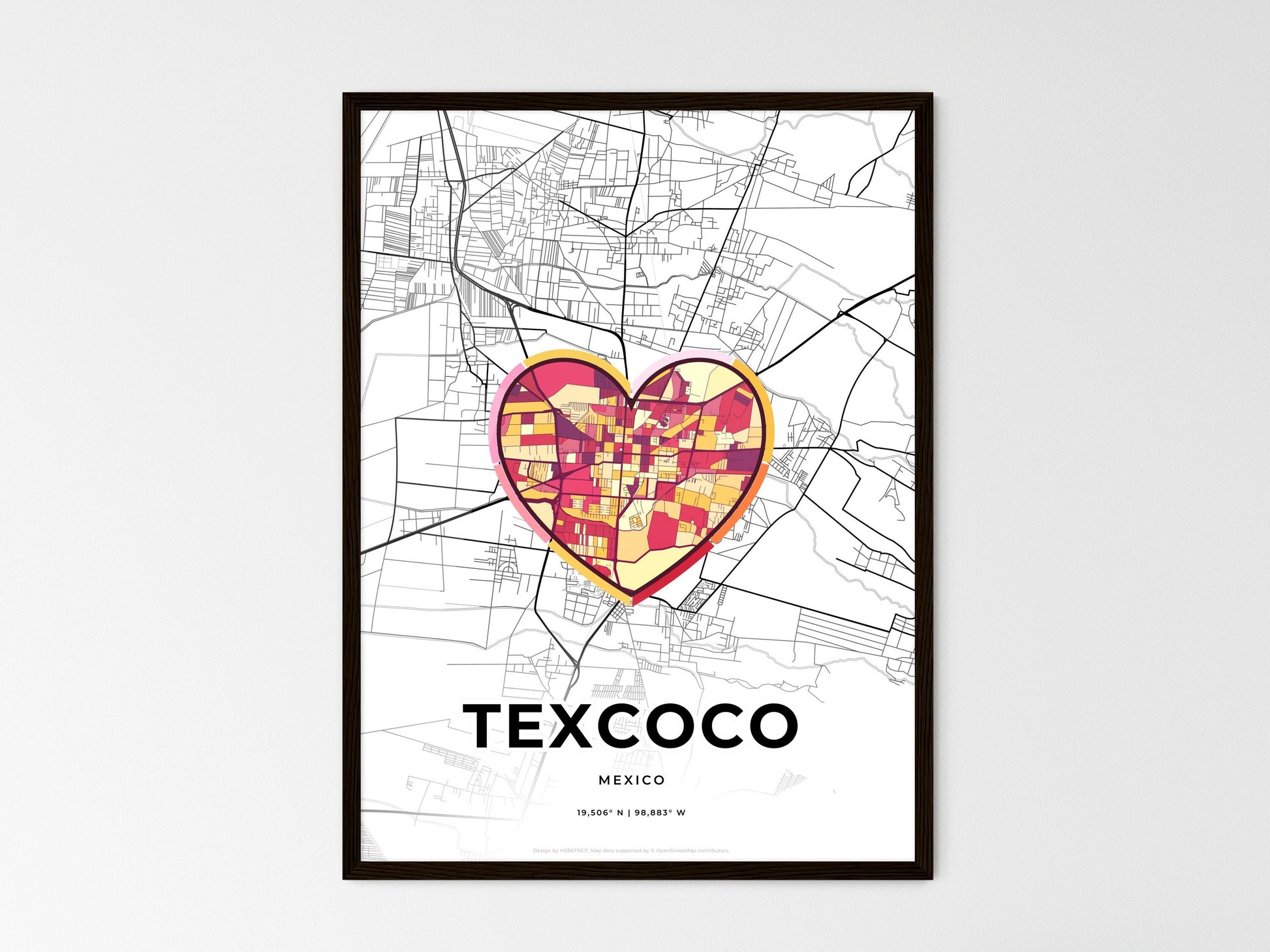 TEXCOCO MEXICO minimal art map with a colorful icon. Where it all began, Couple map gift. Style 2