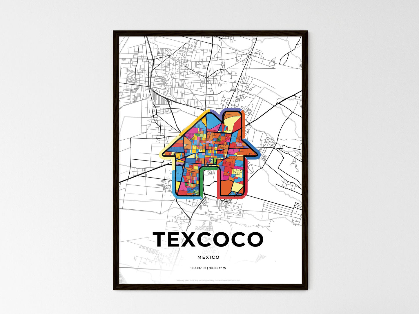 Texcoco Mexico wedding art map with home icon