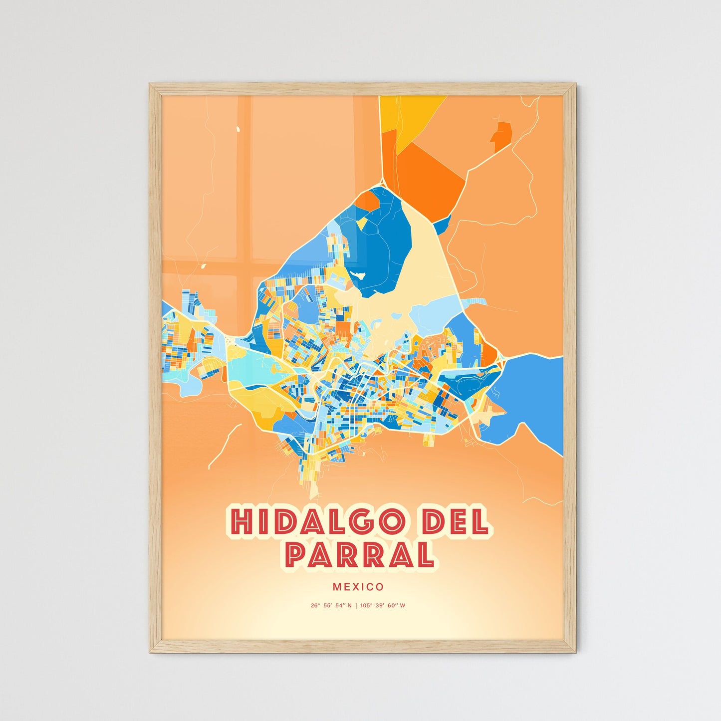 Colorful HIDALGO DEL PARRAL MEXICO Fine Art Map Blue Orange