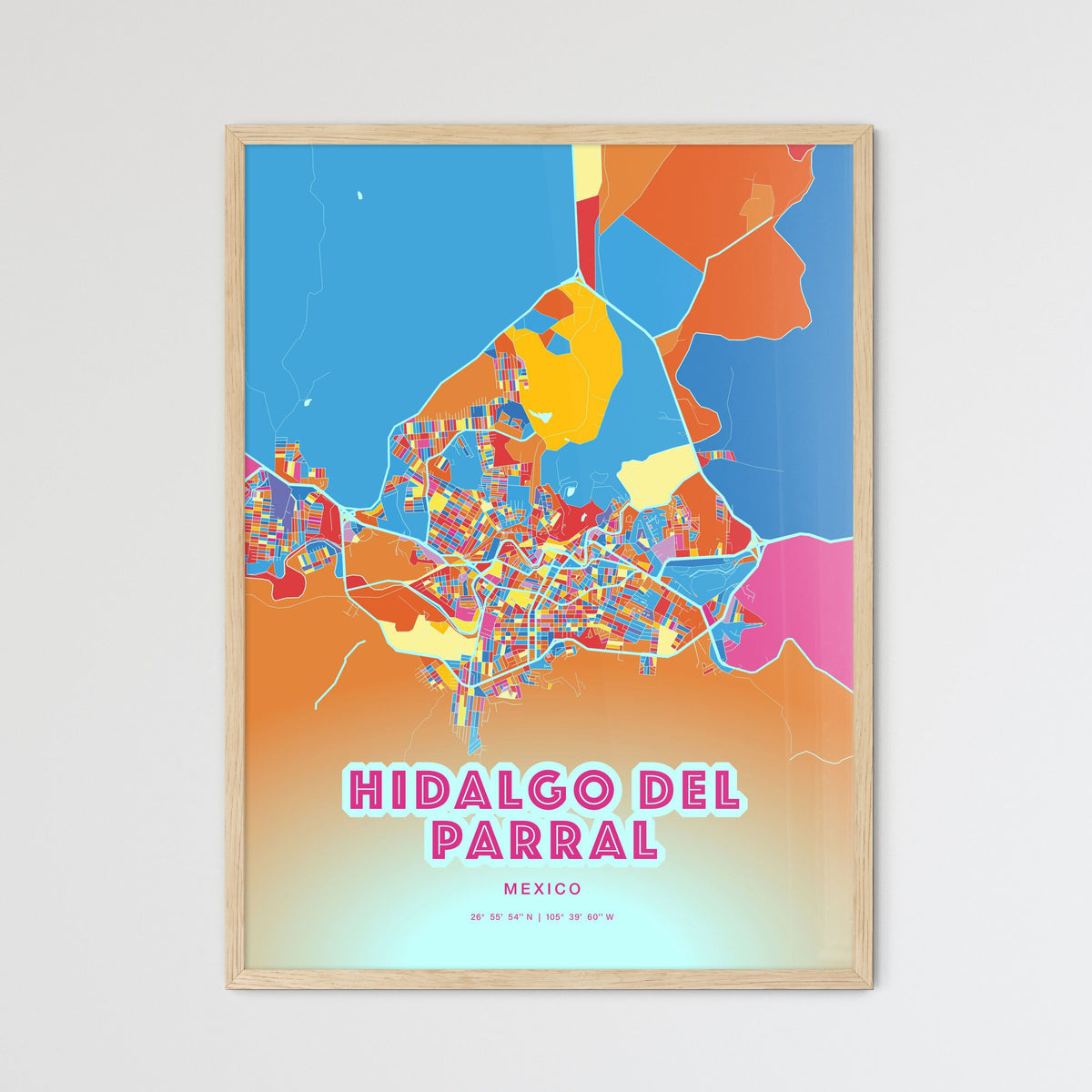 Colorful HIDALGO DEL PARRAL MEXICO Fine Art Map Crazy Colors