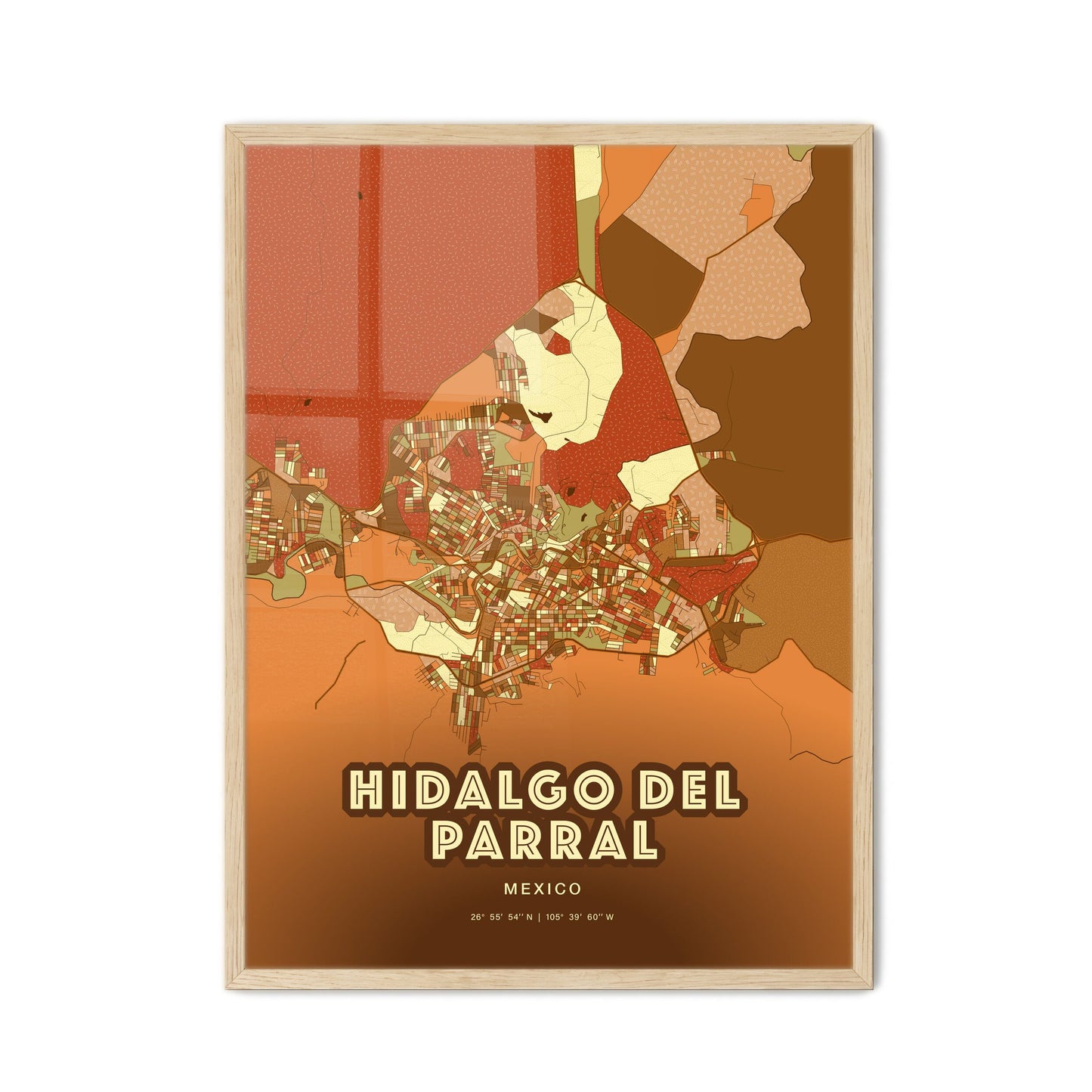 Colorful HIDALGO DEL PARRAL MEXICO Fine Art Map Farmhouse