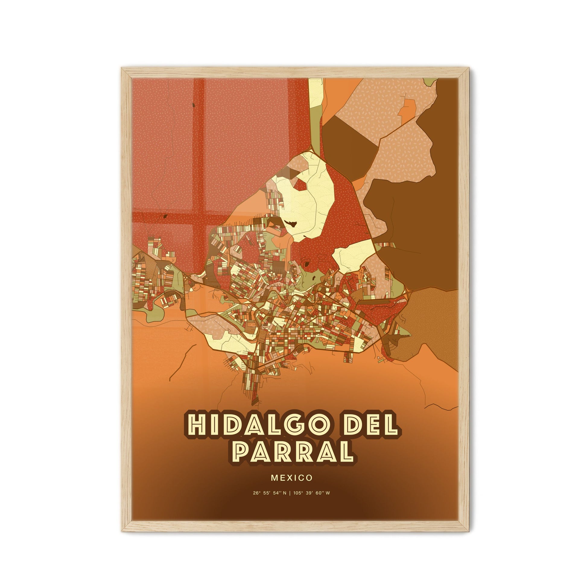 Colorful HIDALGO DEL PARRAL MEXICO Fine Art Map Farmhouse