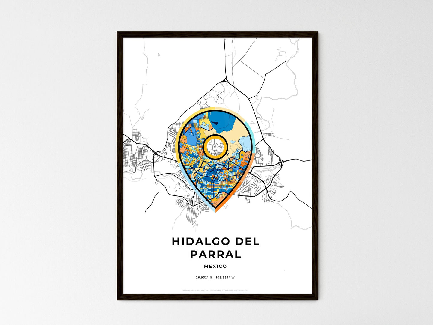 Hidalgo Del Parral Mexico wedding art map with pointer icon