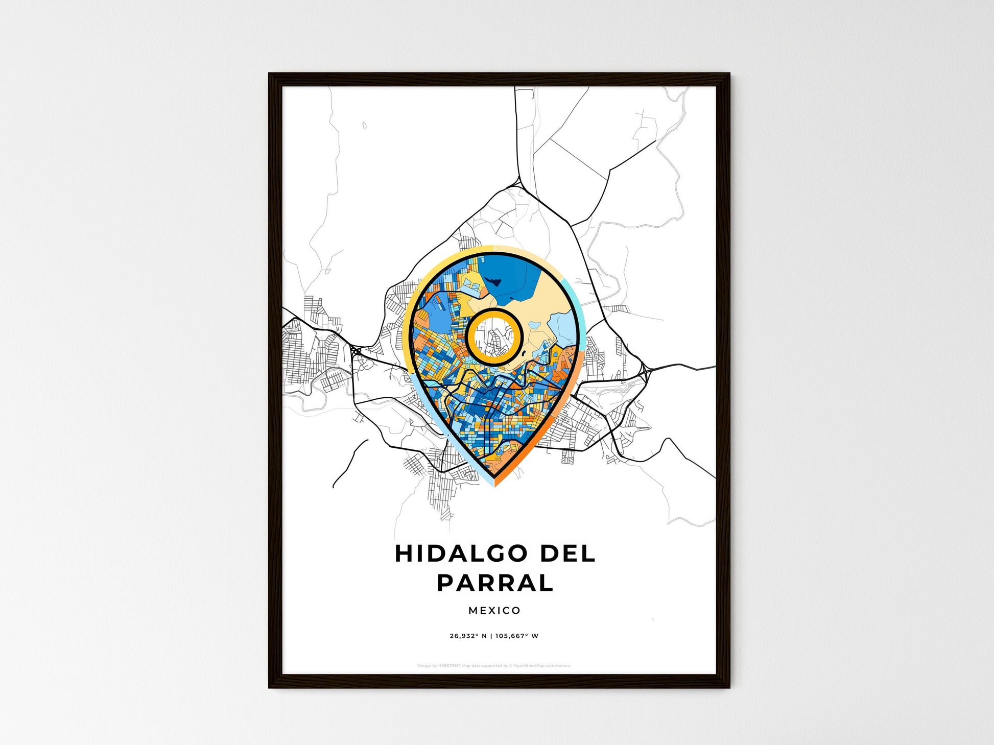 Hidalgo Del Parral Mexico wedding art map with pointer icon