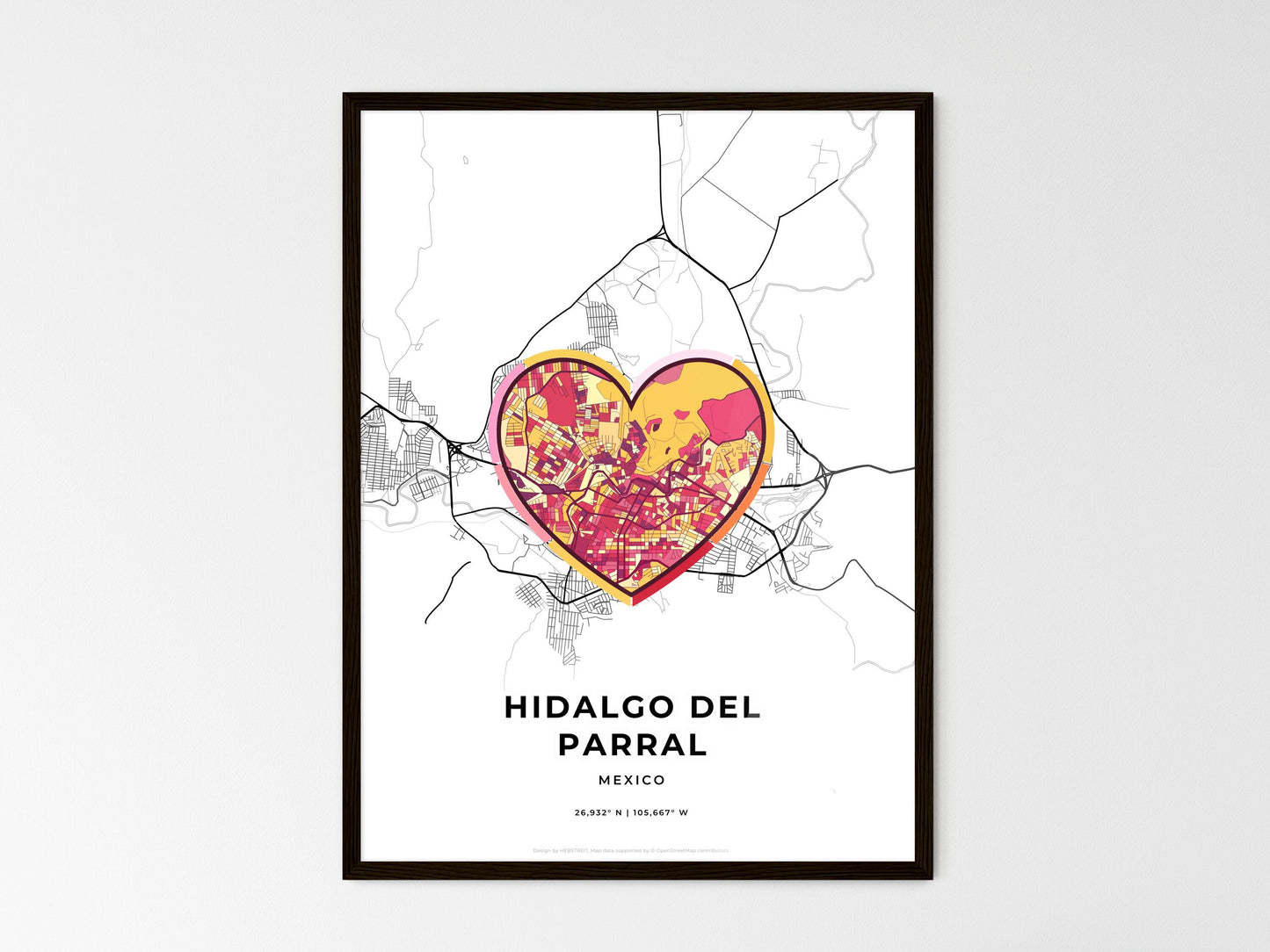 Hidalgo Del Parral Mexico wedding art map with heart icon