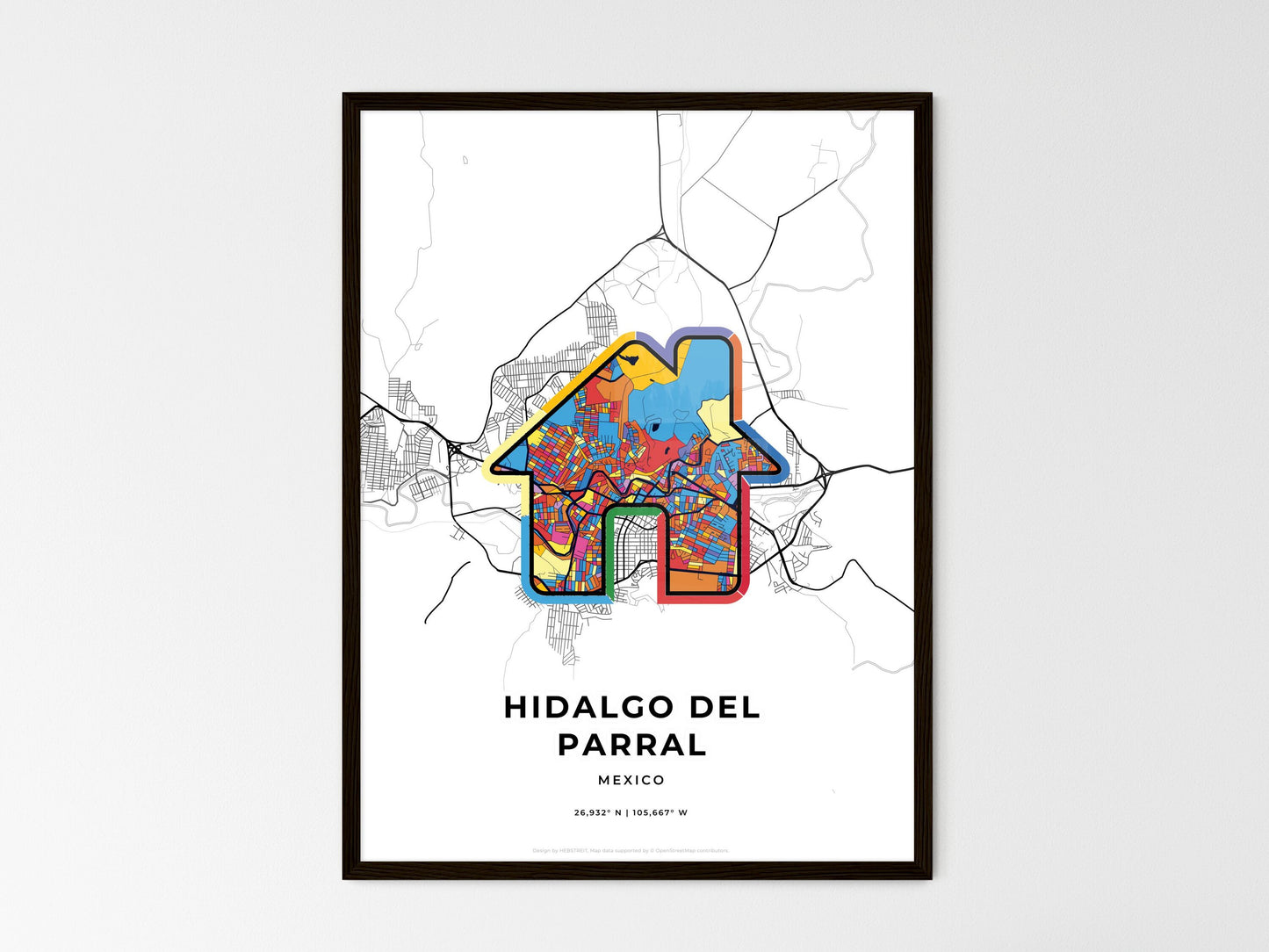 Hidalgo Del Parral Mexico wedding art map with home icon