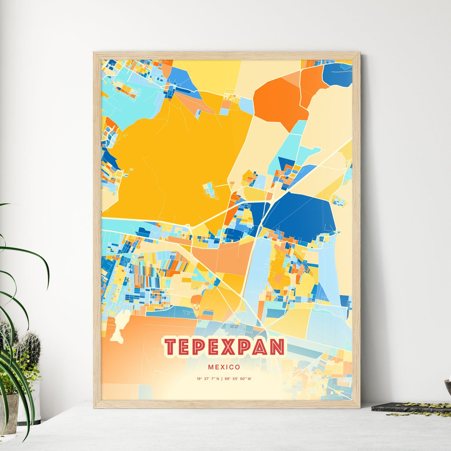 Colorful TEPEXPAN MEXICO Fine Art Map Blue Orange