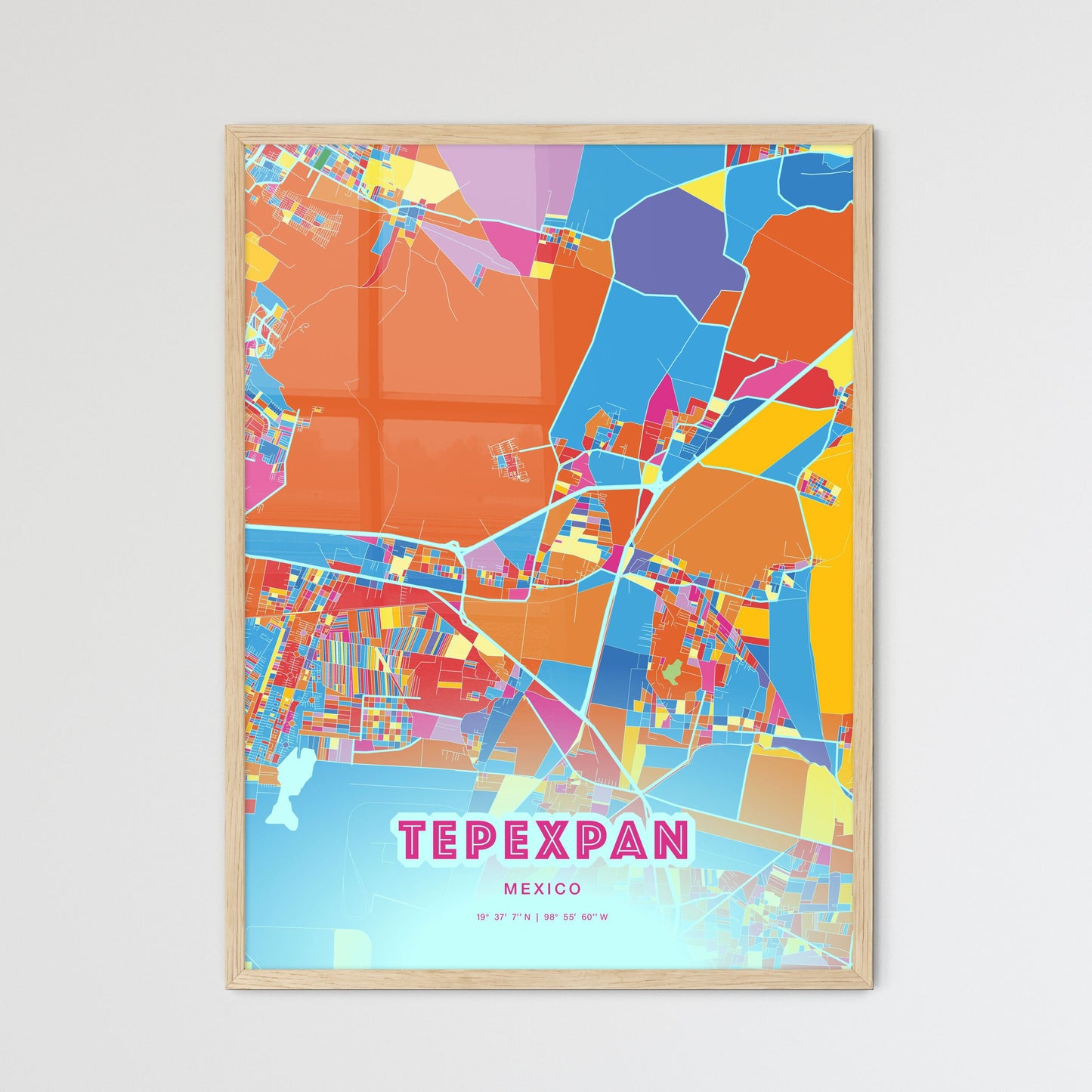 Colorful TEPEXPAN MEXICO Fine Art Map Crazy Colors