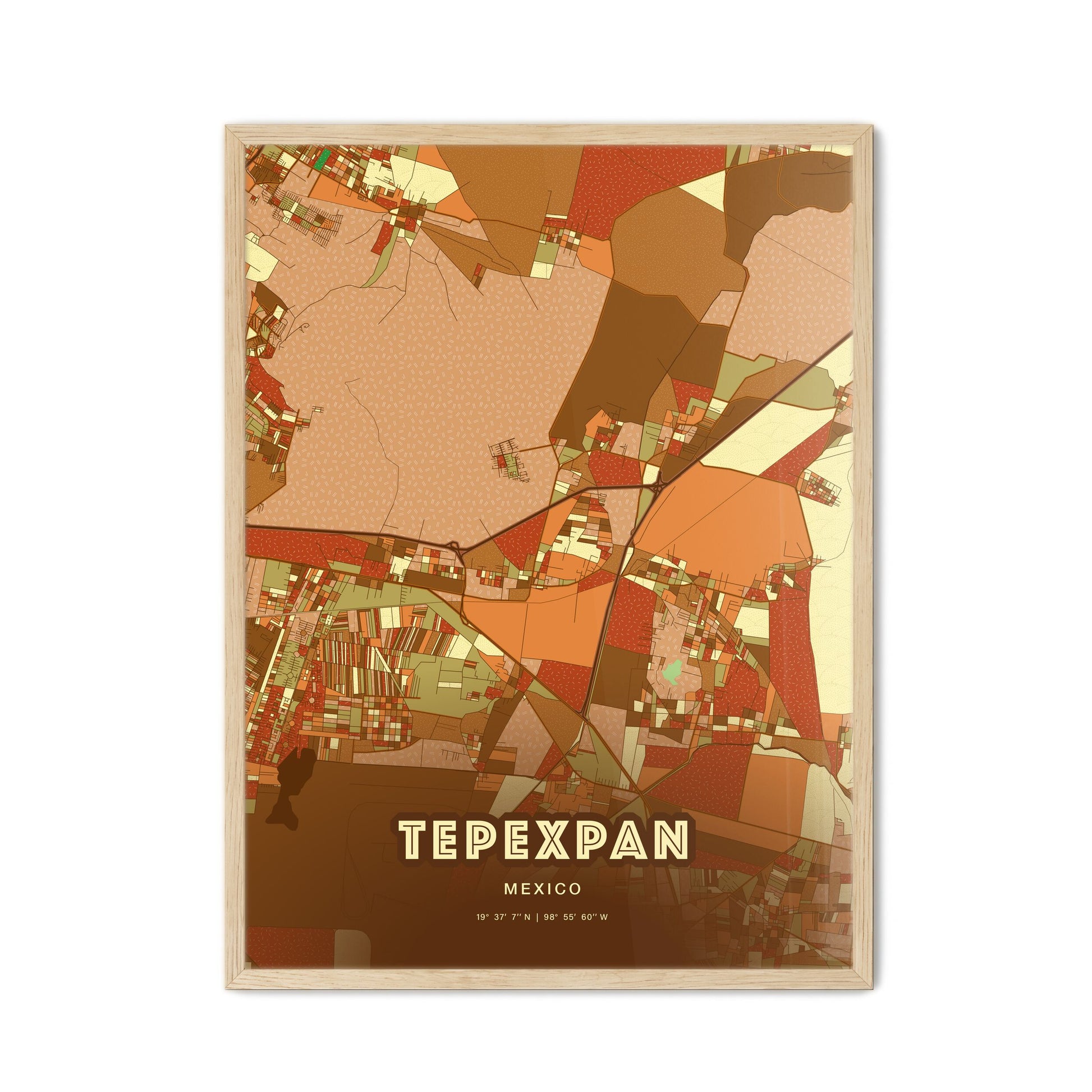 Colorful TEPEXPAN MEXICO Fine Art Map Farmhouse