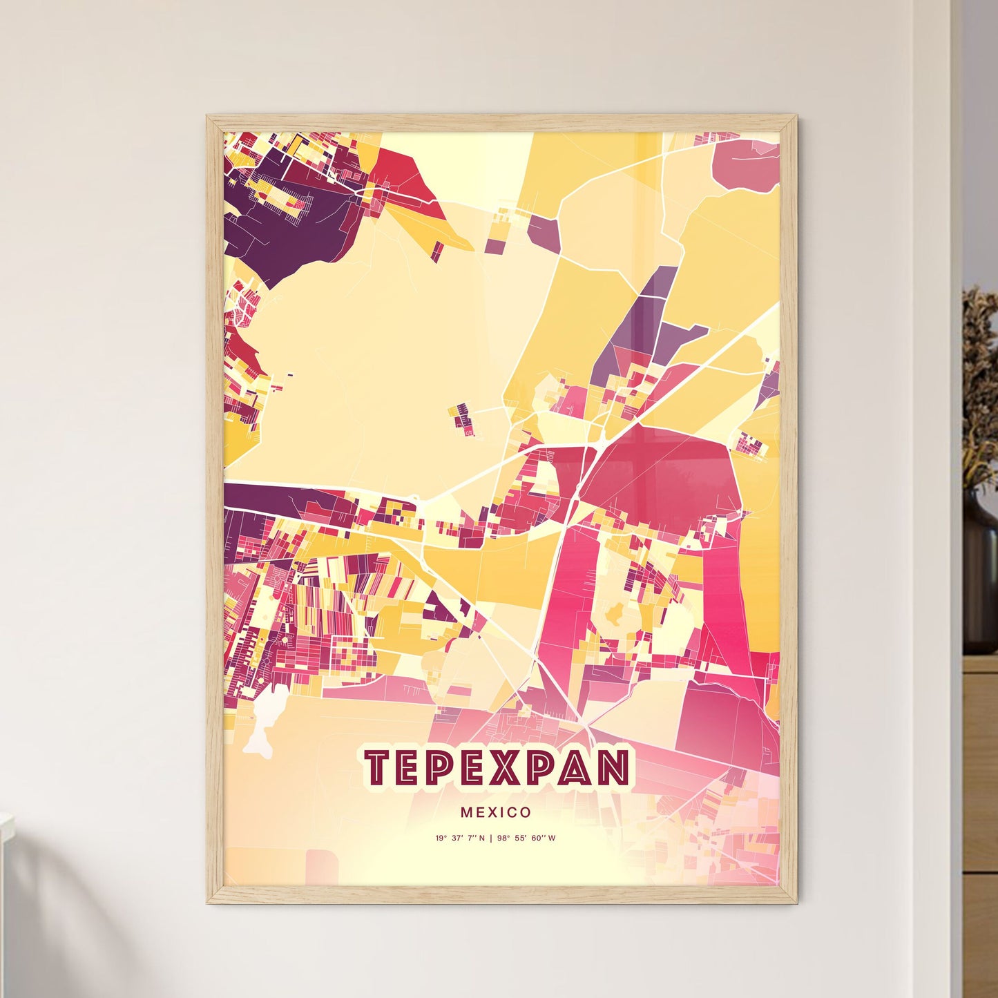 Colorful TEPEXPAN MEXICO Fine Art Map Hot Red