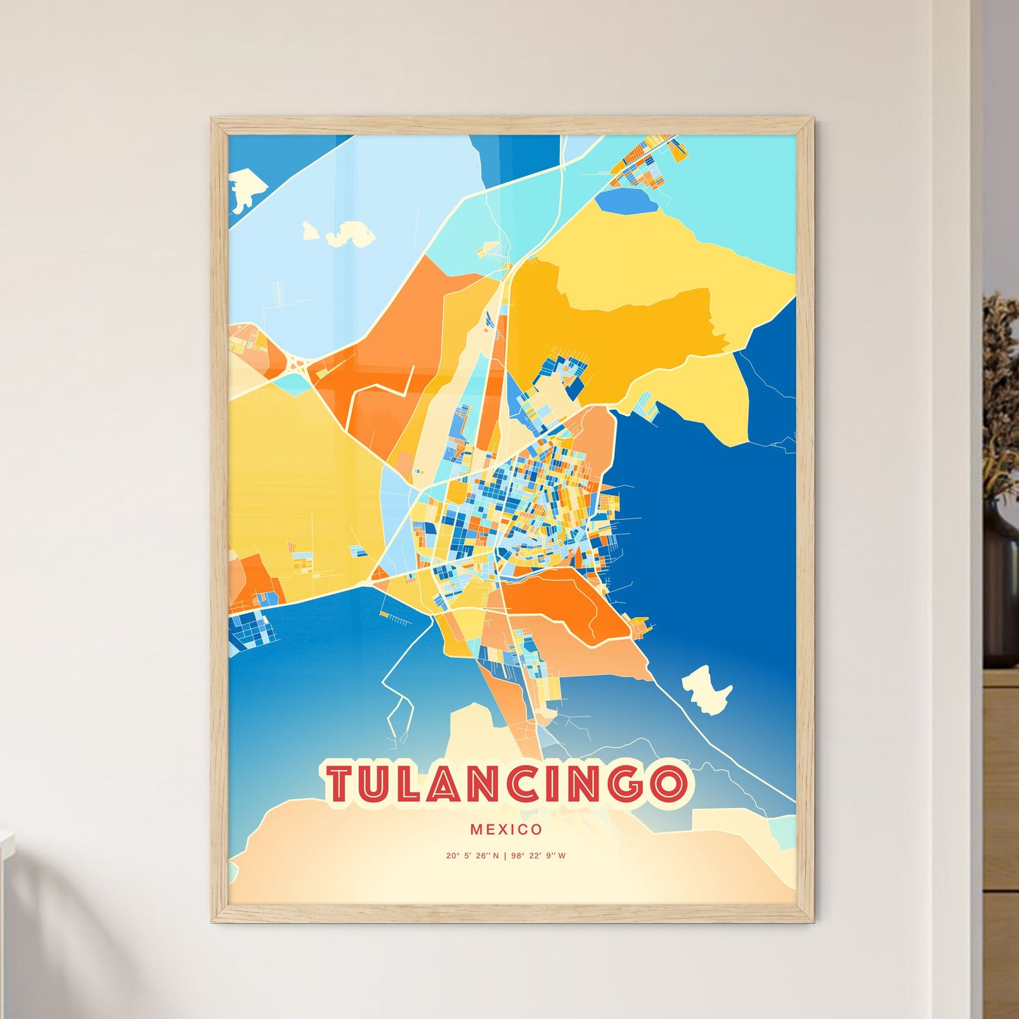 Colorful TULANCINGO MEXICO Fine Art Map Blue Orange