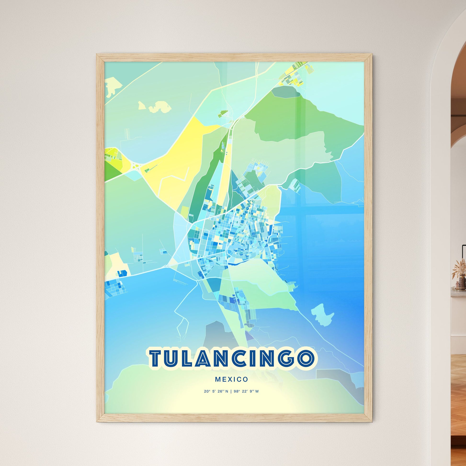 Colorful TULANCINGO MEXICO Fine Art Map Cool Blue