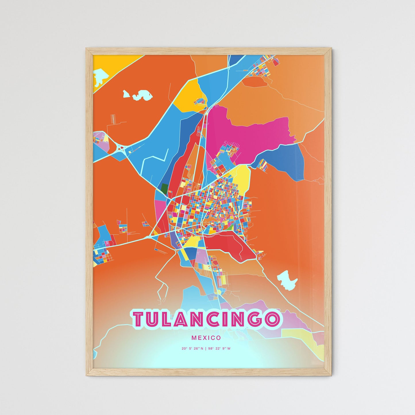 Colorful TULANCINGO MEXICO Fine Art Map Crazy Colors