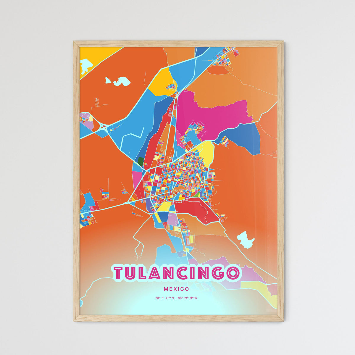 Colorful TULANCINGO MEXICO Fine Art Map Crazy Colors