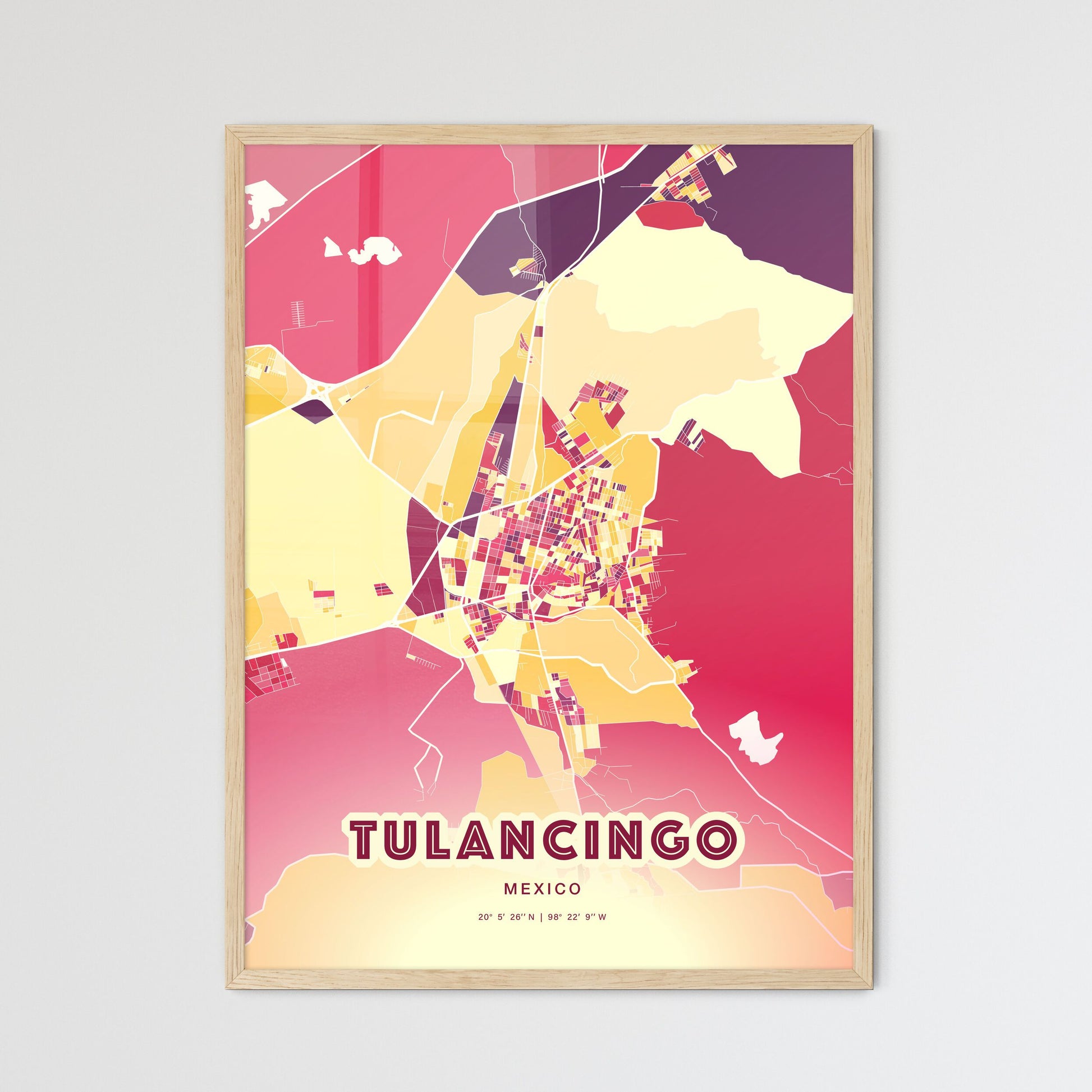 Colorful TULANCINGO MEXICO Fine Art Map Hot Red