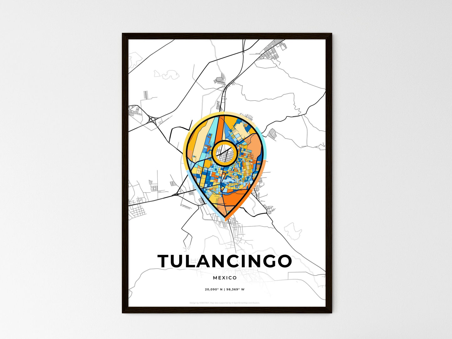 Tulancingo Mexico wedding art map with pointer icon