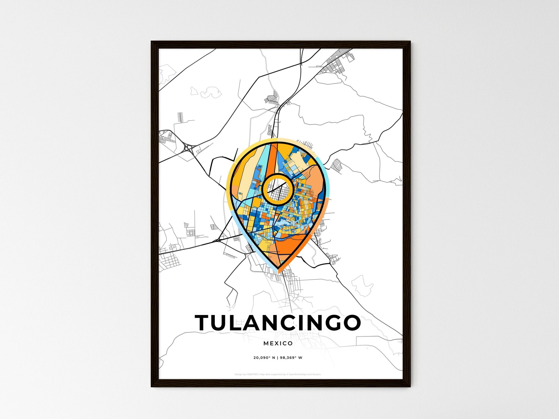 Tulancingo Mexico wedding art map with pointer icon