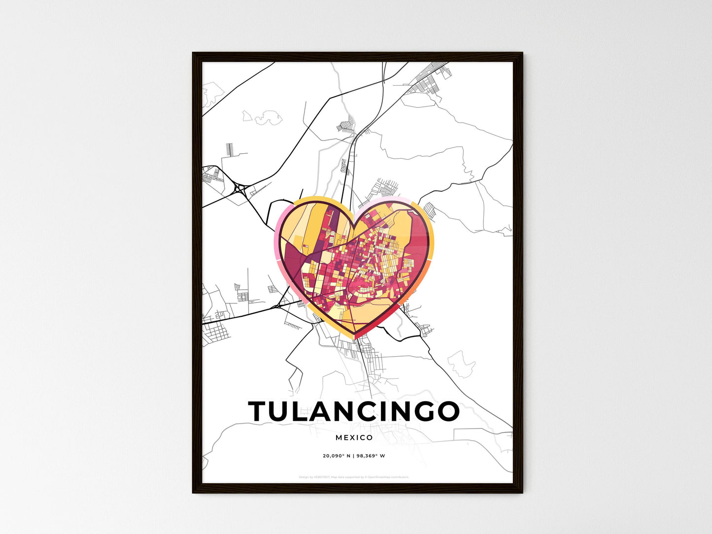 Tulancingo Mexico wedding art map with heart icon