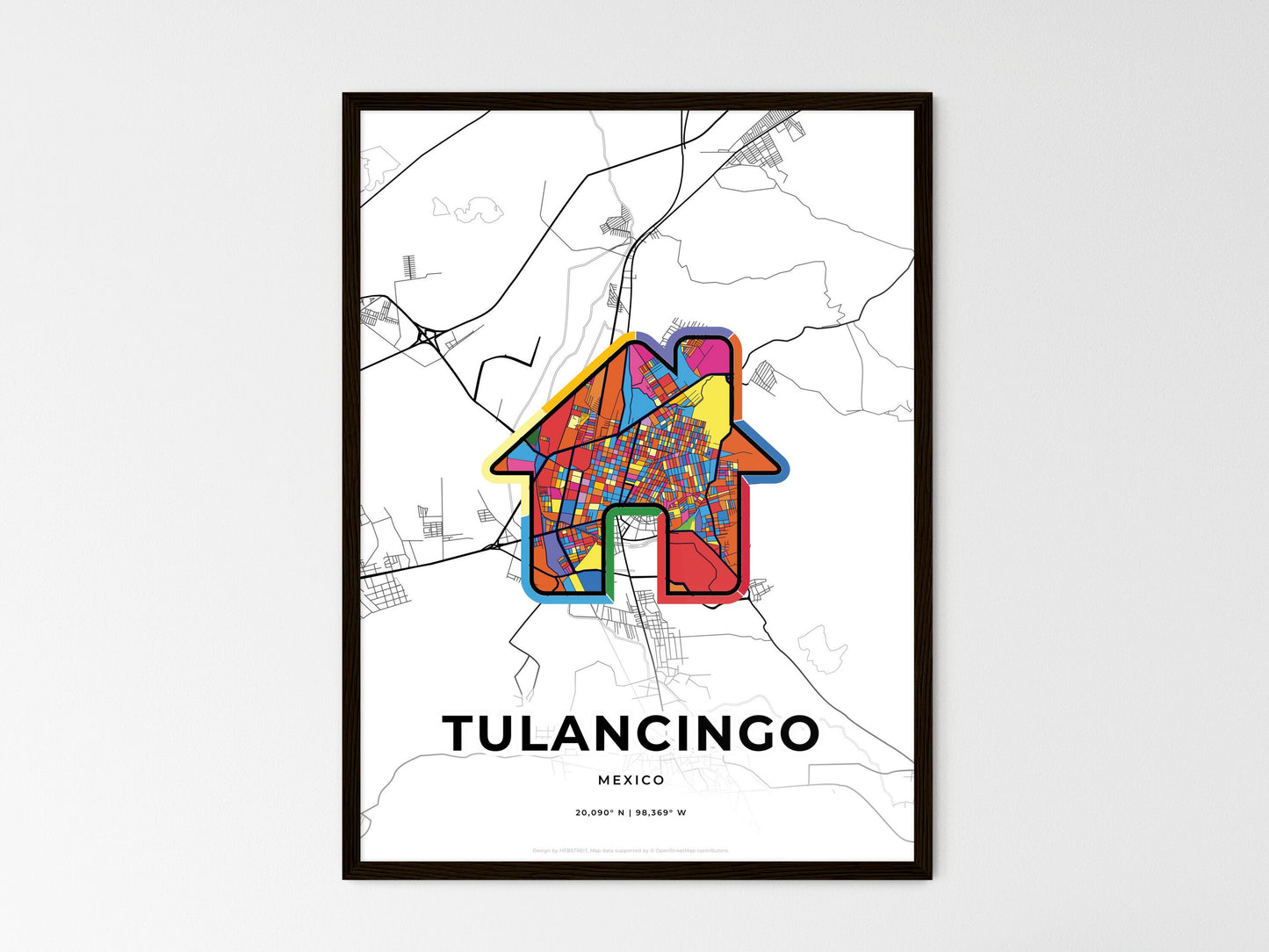 Tulancingo Mexico wedding art map with home icon