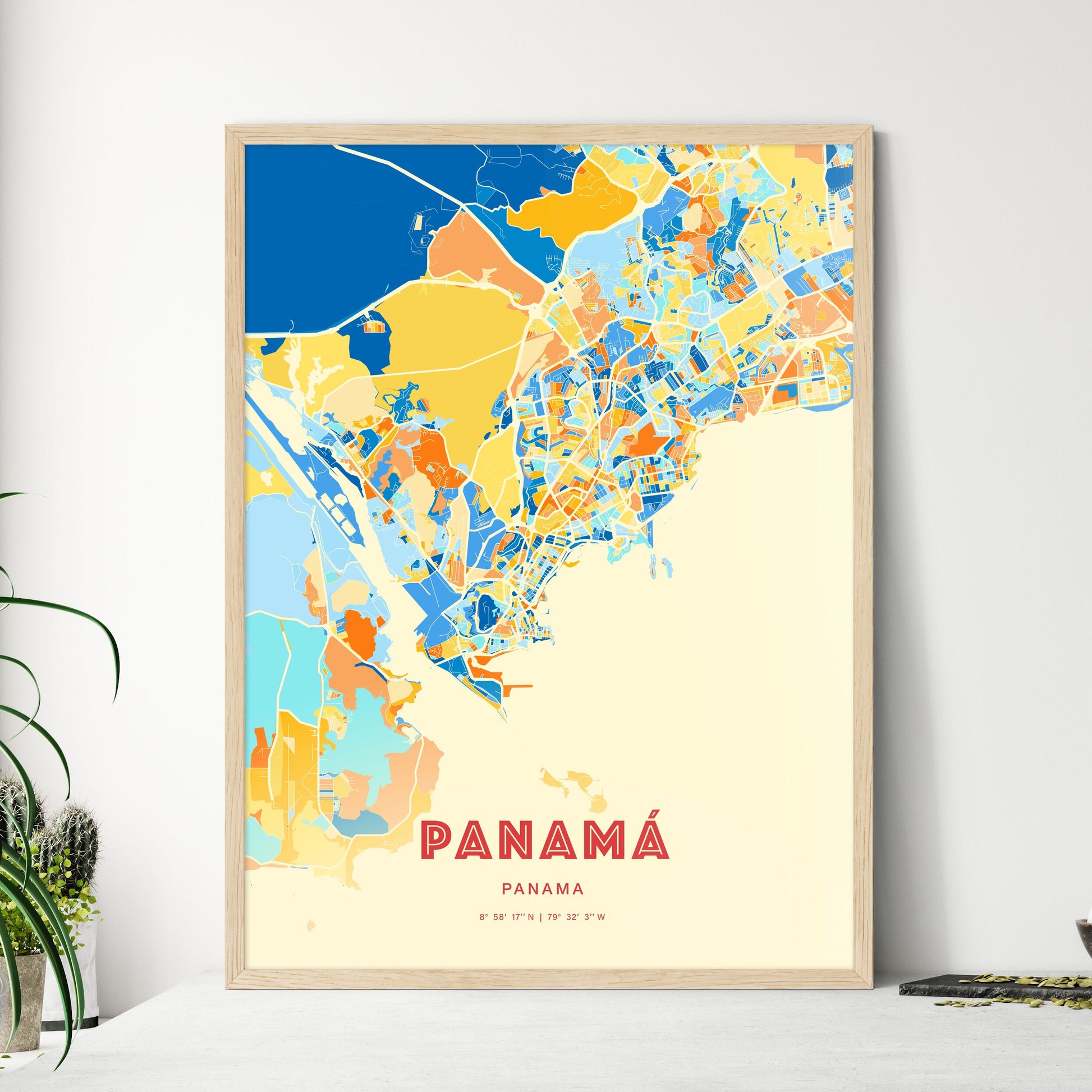 Colorful PANAMÁ PANAMA Fine Art Map Blue Orange