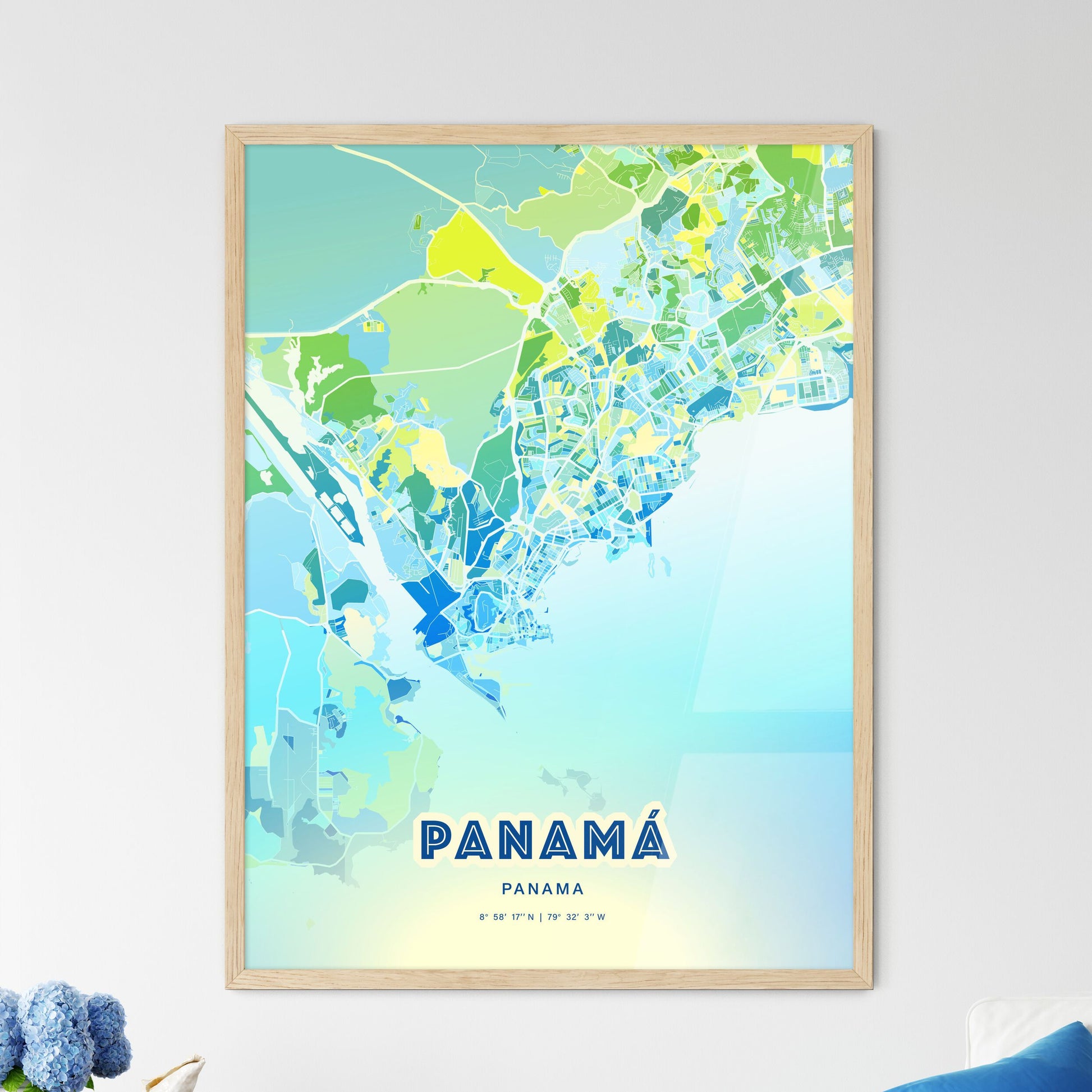 Colorful PANAMÁ PANAMA Fine Art Map Cool Blue