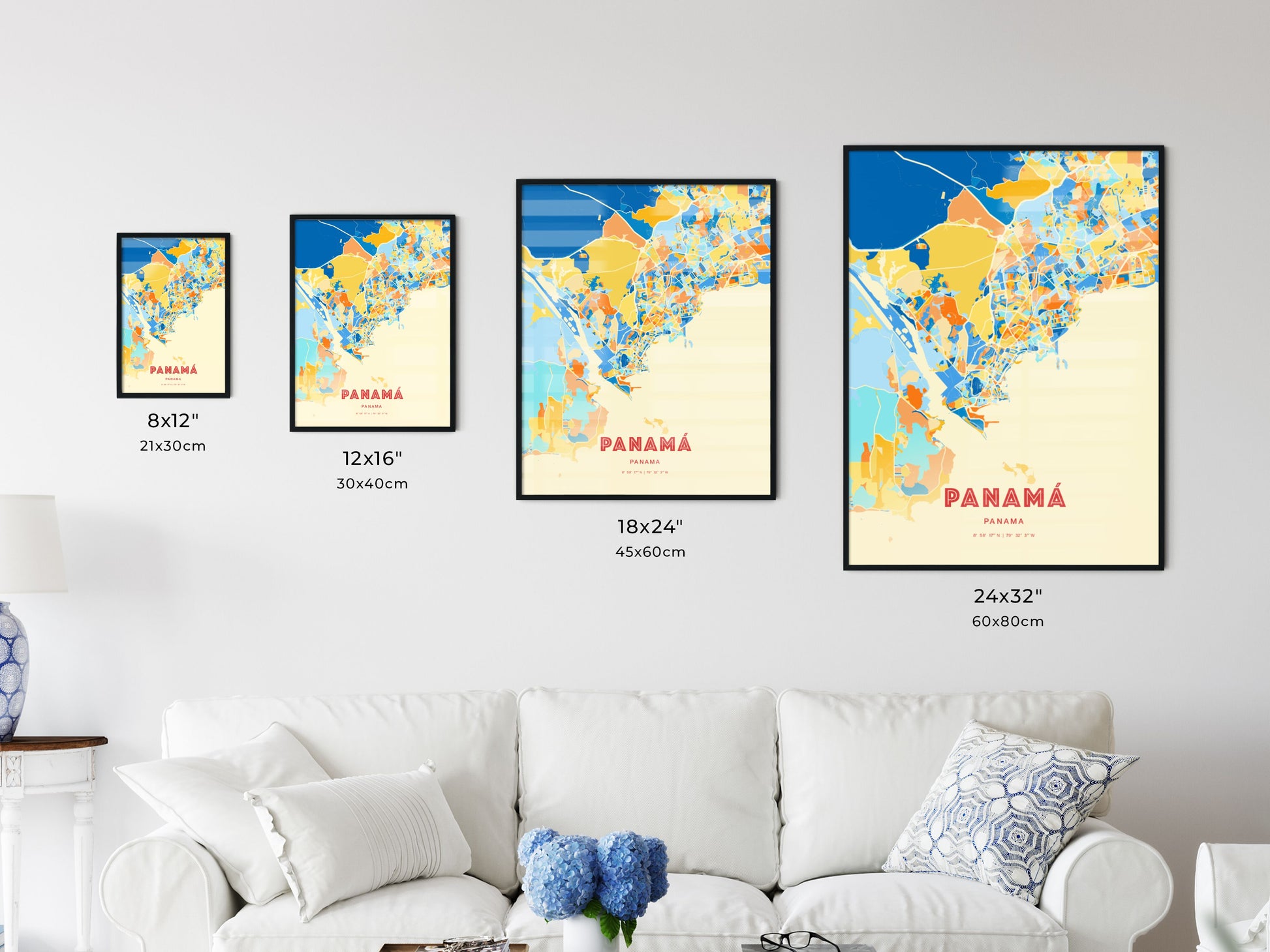 Colorful PANAMÁ PANAMA Fine Art Map Blue Orange