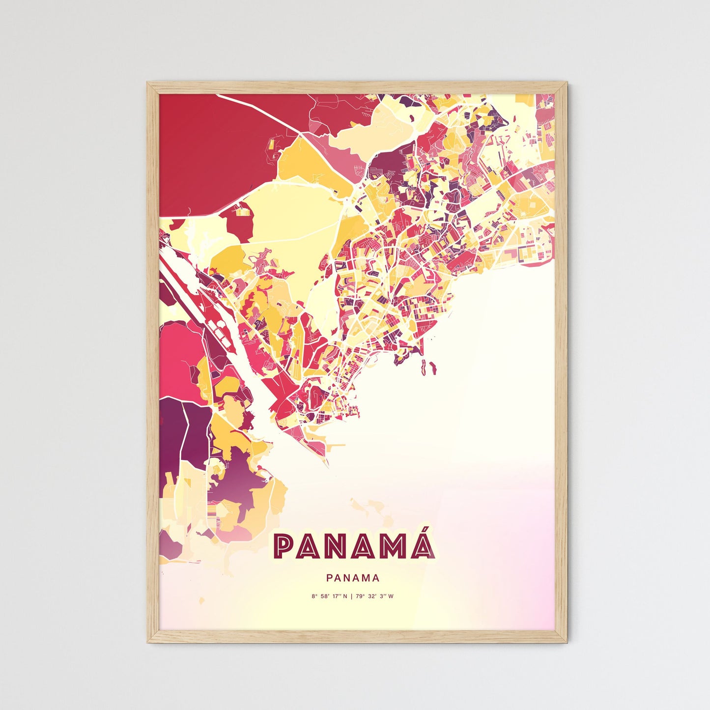 Colorful PANAMÁ PANAMA Fine Art Map Hot Red