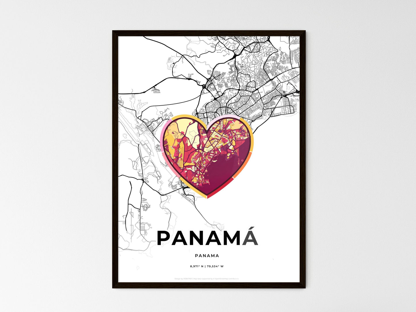 Panamá Panama wedding art map with heart icon