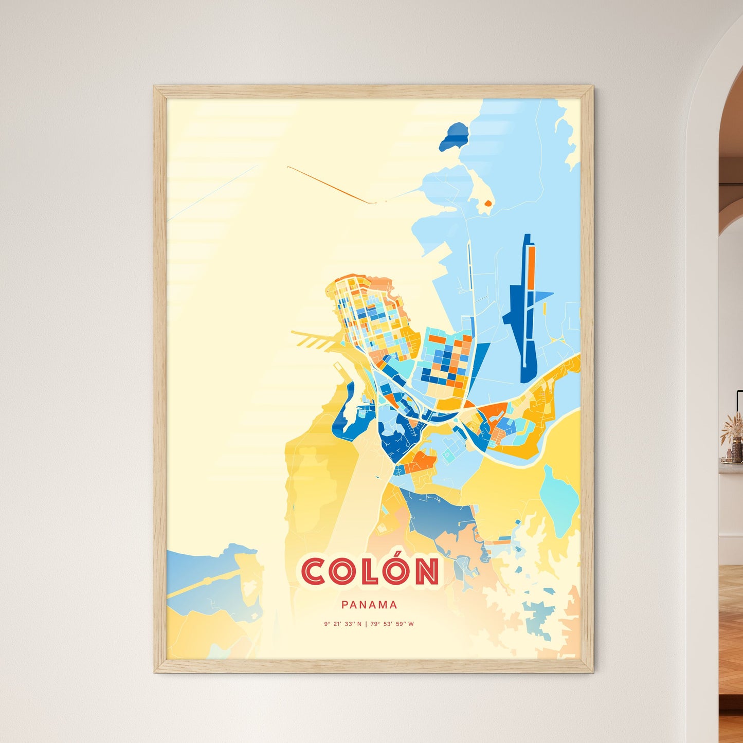 Colorful COLÓN PANAMA Fine Art Map Blue Orange