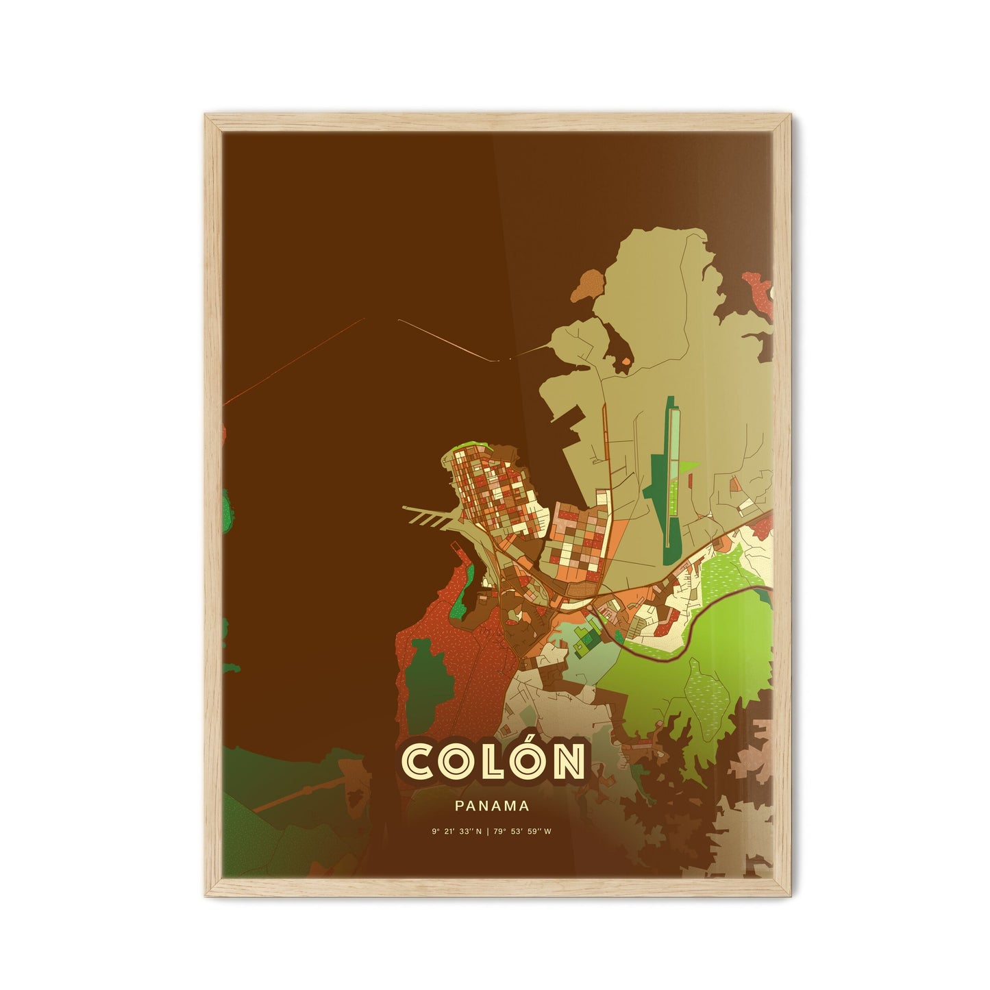 Colorful COLÓN PANAMA Fine Art Map Farmhouse