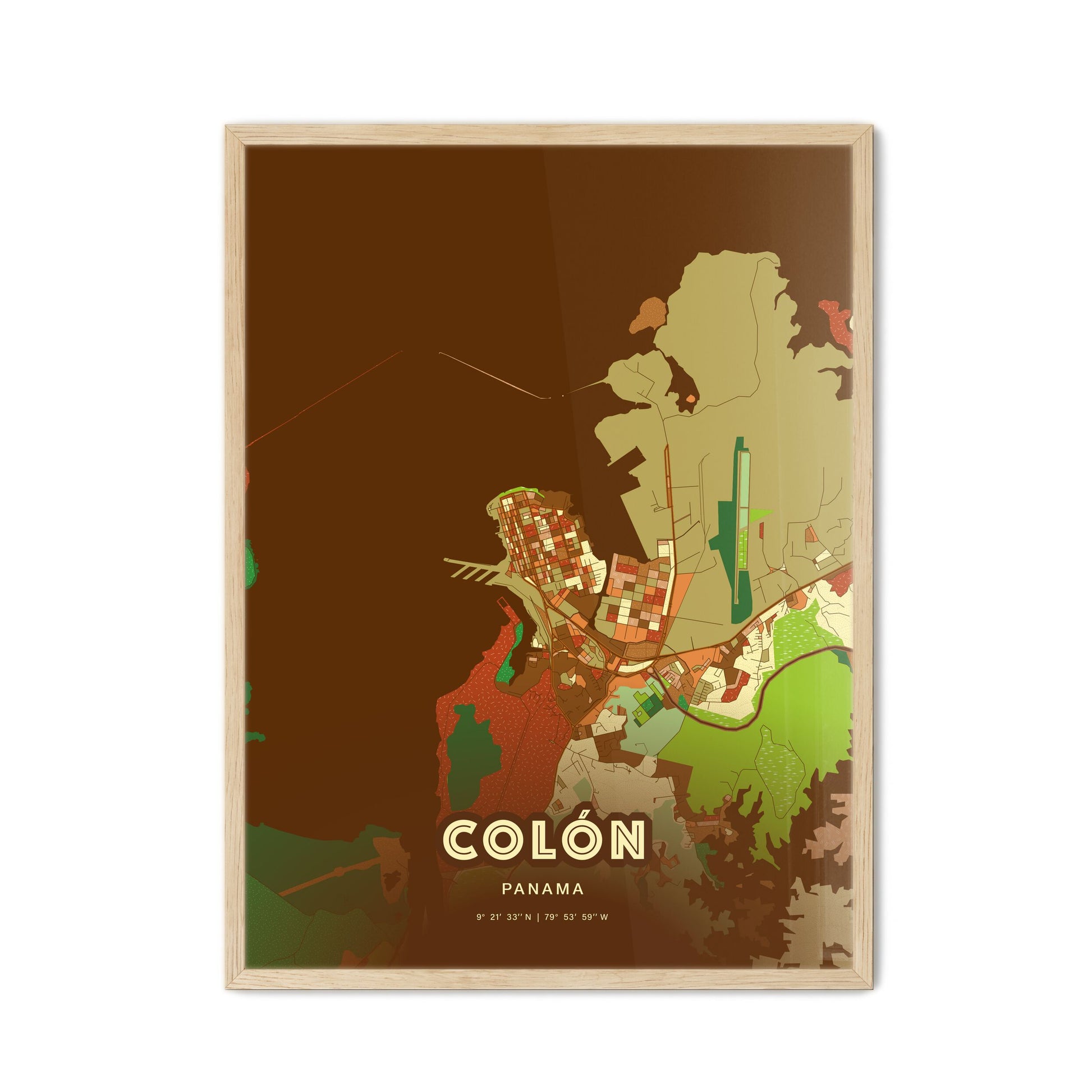 Colorful COLÓN PANAMA Fine Art Map Farmhouse