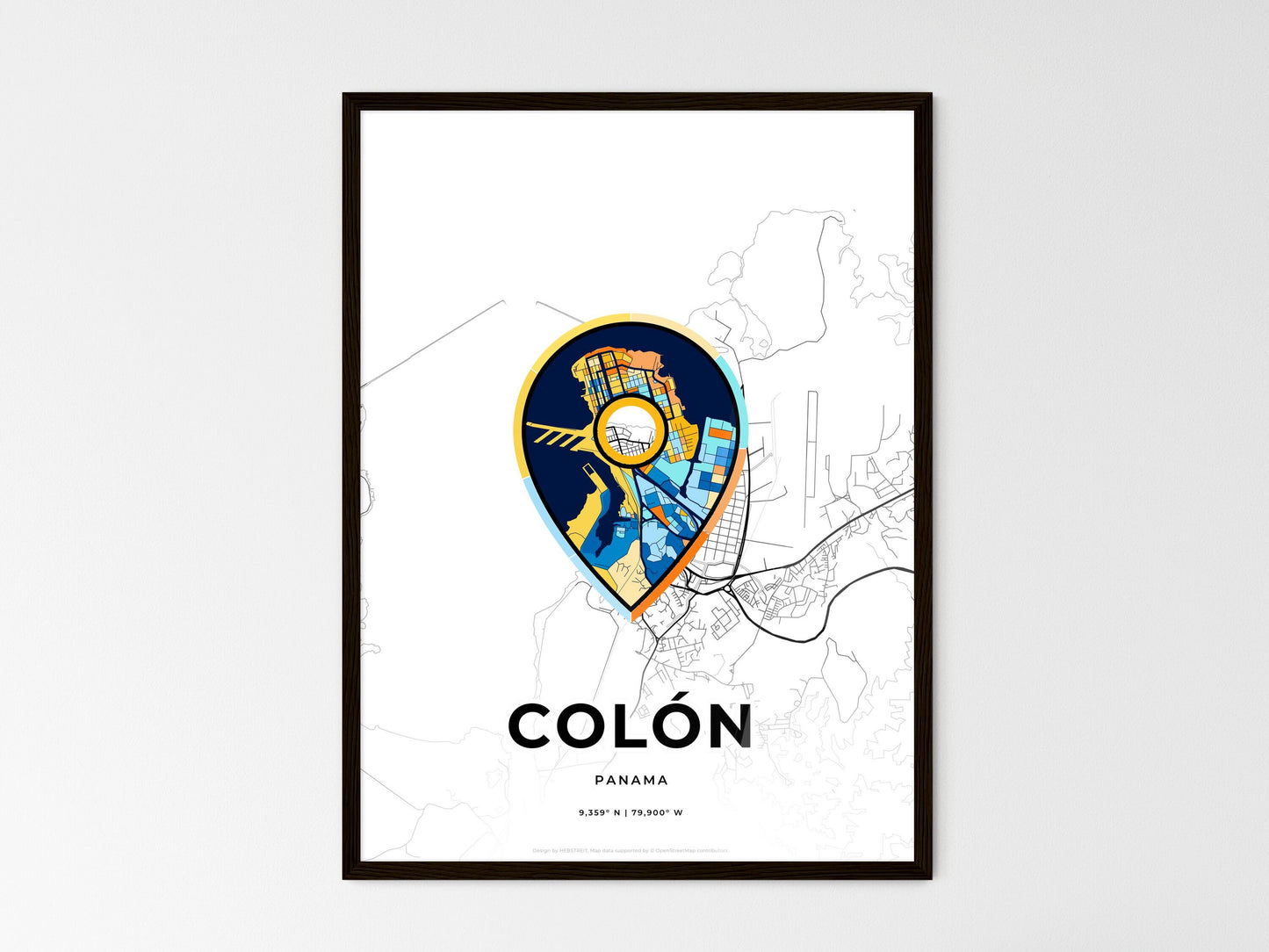 Colón Panama wedding art map with pointer icon