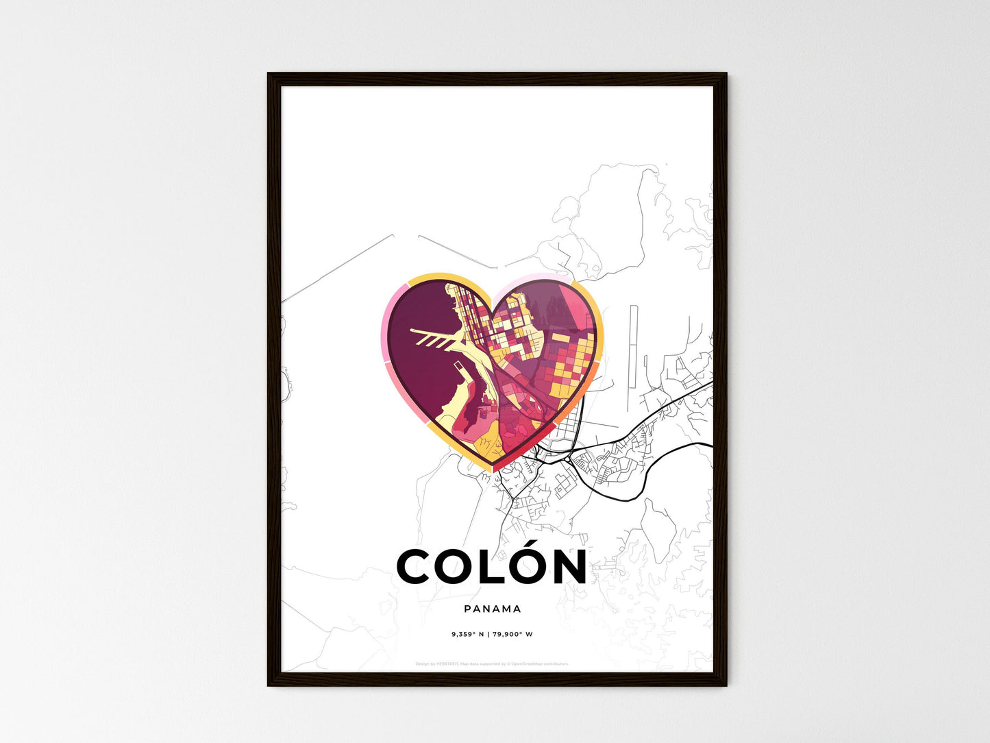 Colón Panama wedding art map with heart icon