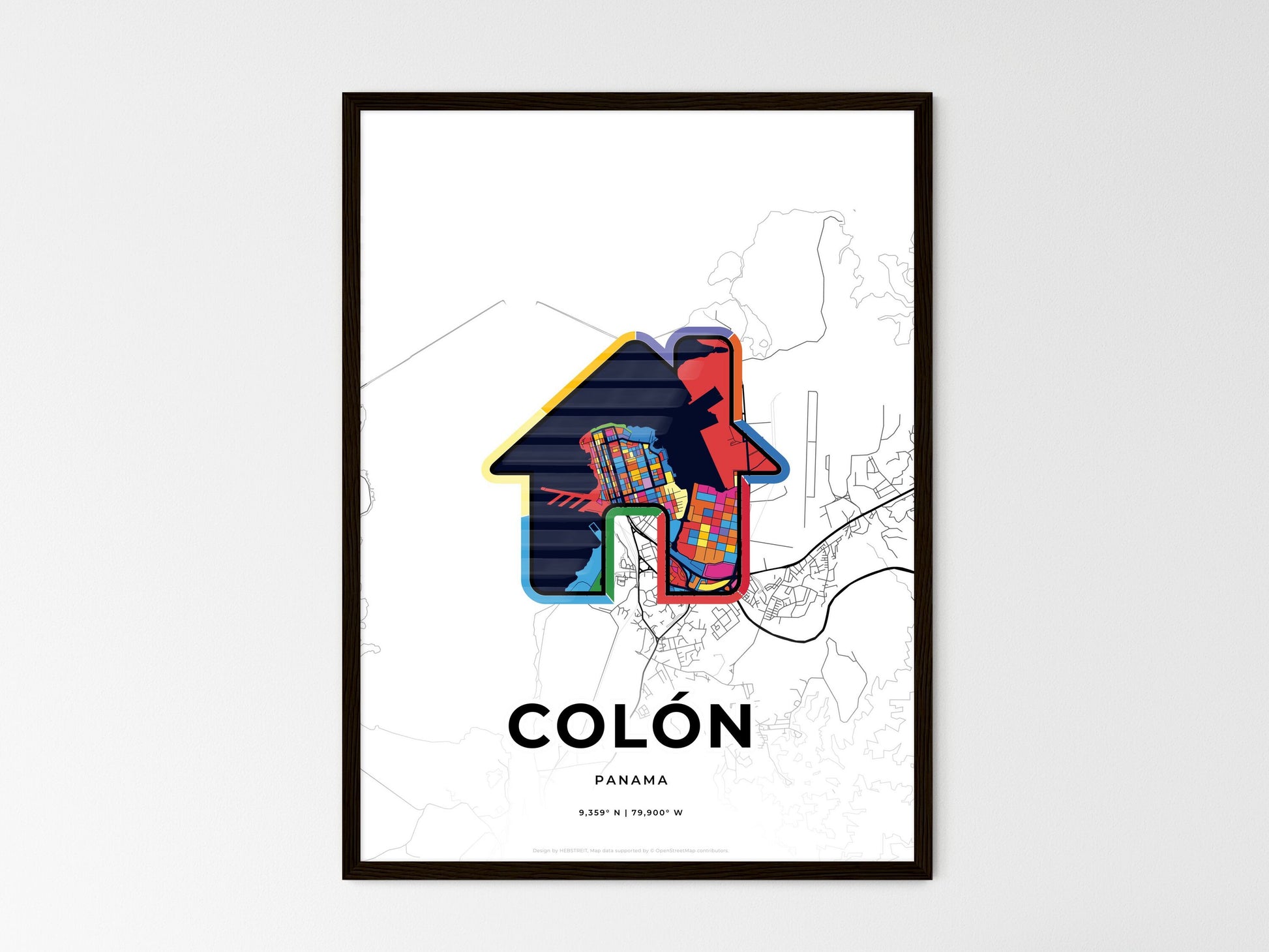 Colón Panama wedding art map with home icon