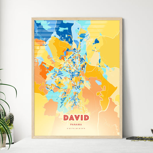 Colorful DAVID PANAMA Fine Art Map Blue Orange