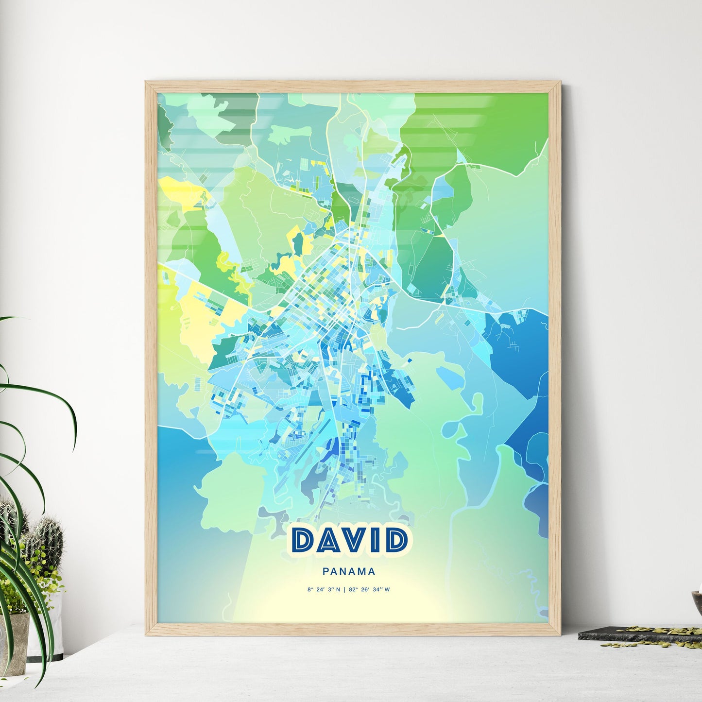 Colorful DAVID PANAMA Fine Art Map Cool Blue