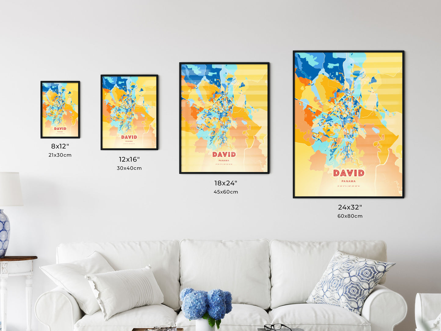 Colorful DAVID PANAMA Fine Art Map Blue Orange