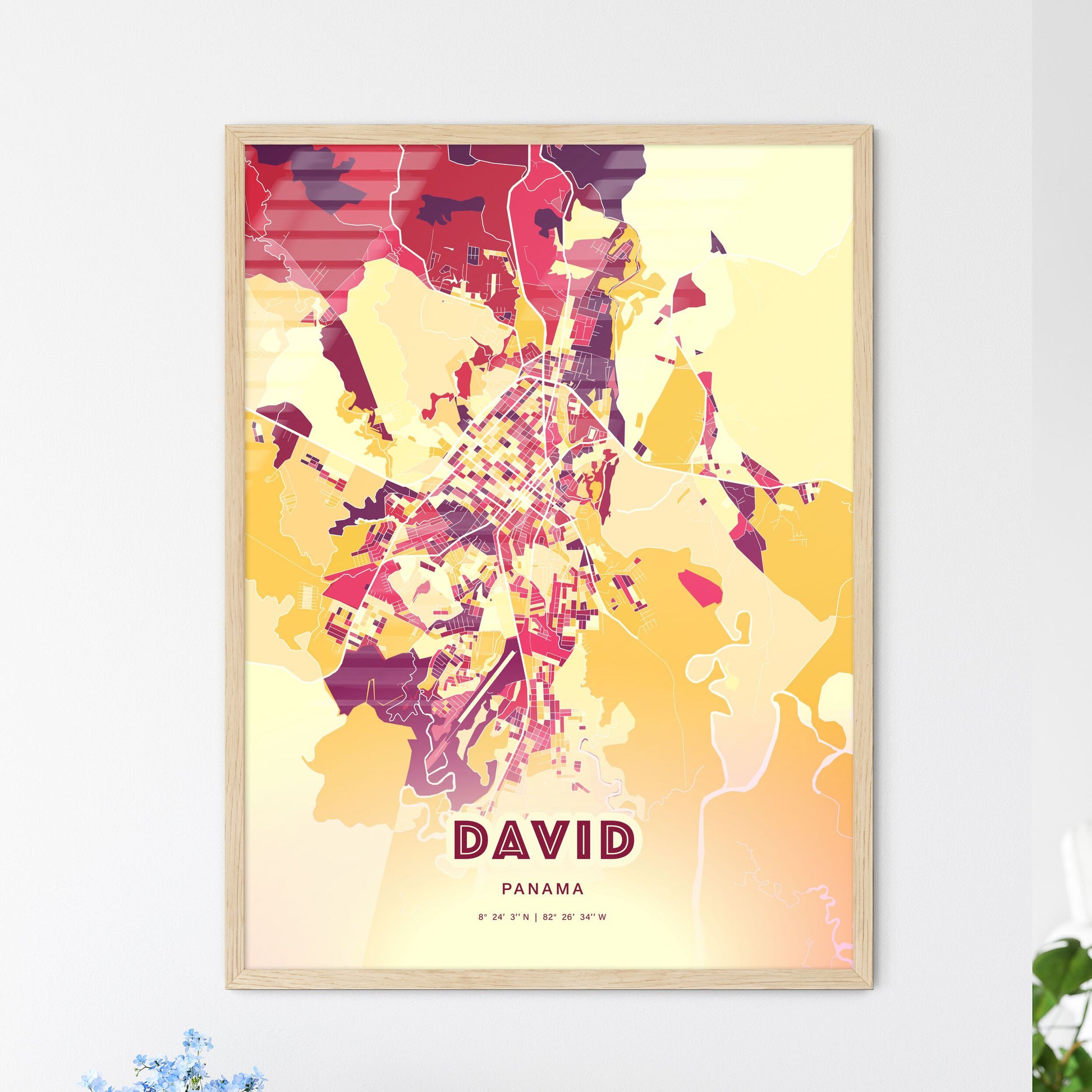 Colorful DAVID PANAMA Fine Art Map Hot Red