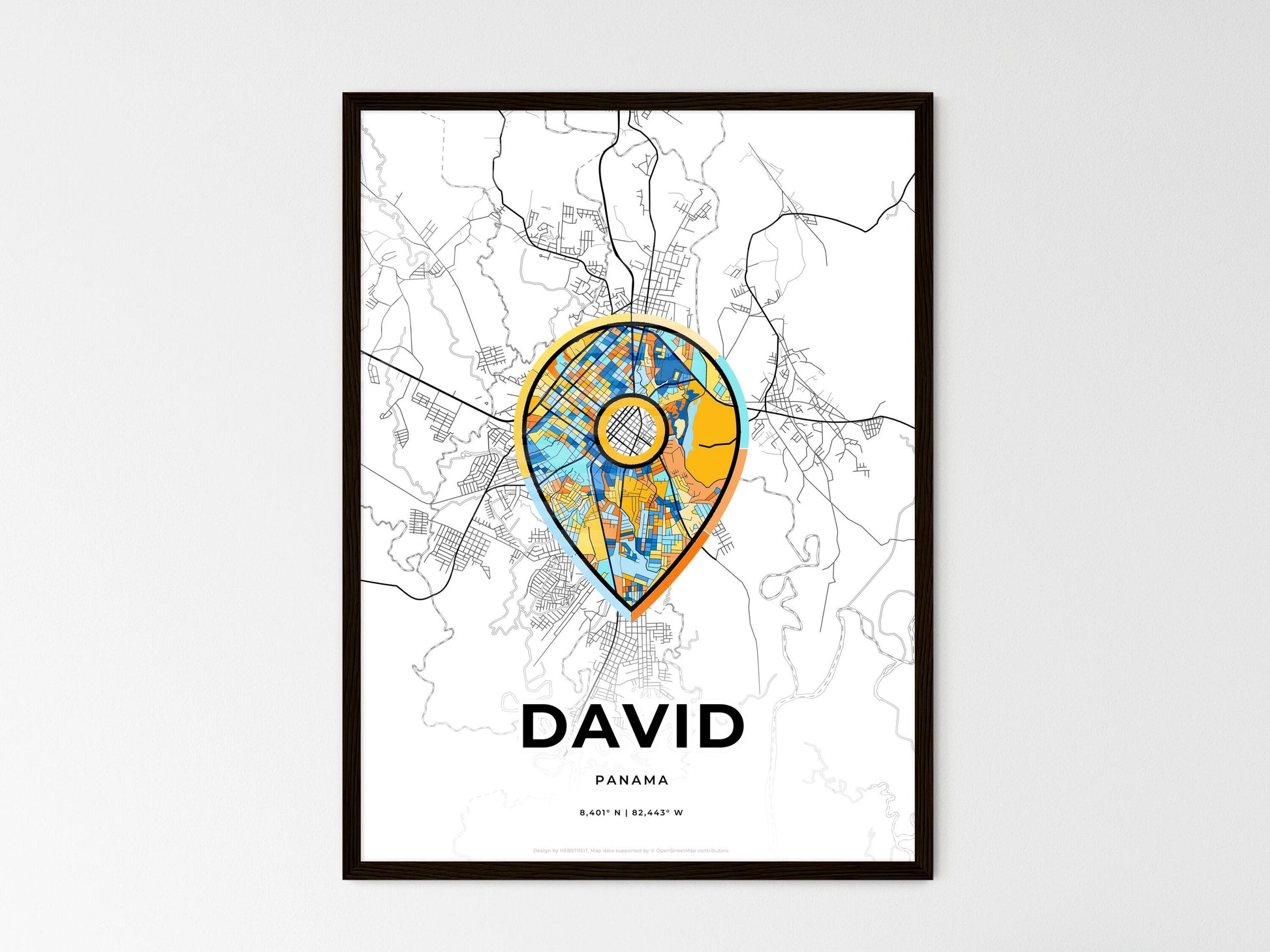 David Panama wedding art map with pointer icon