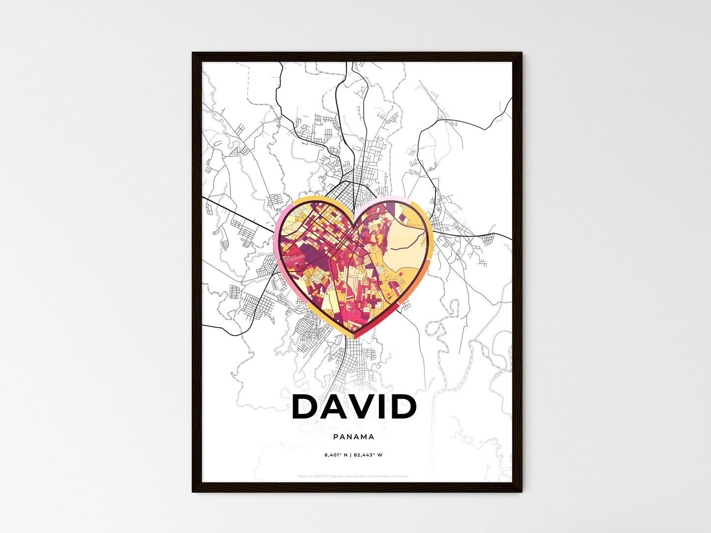 David Panama wedding art map with heart icon