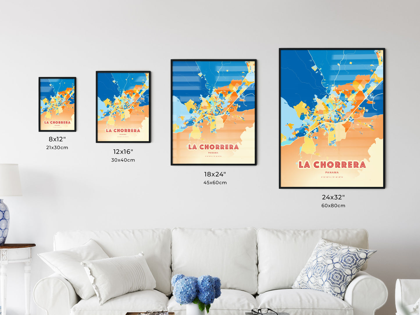 Colorful LA CHORRERA PANAMA Fine Art Map Blue Orange