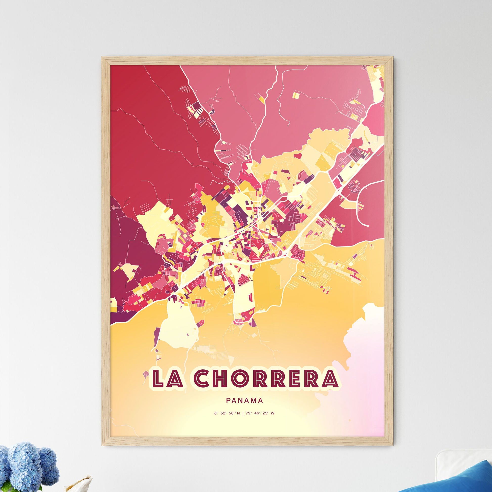 Colorful LA CHORRERA PANAMA Fine Art Map Hot Red