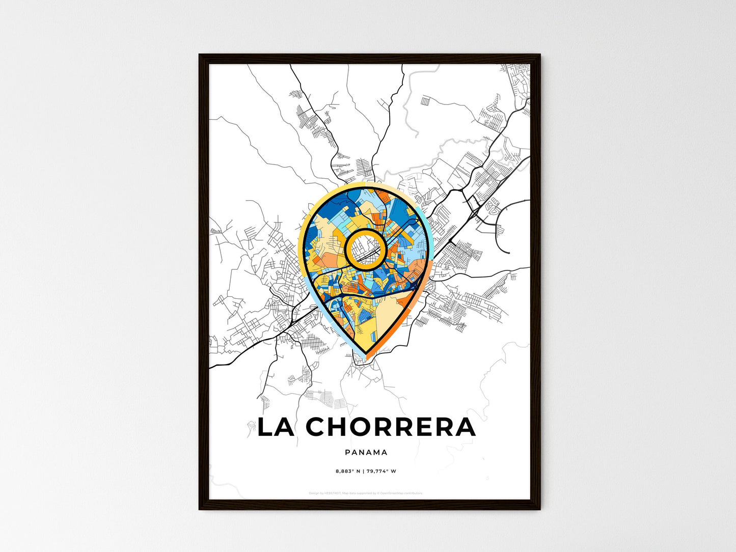 La Chorrera Panama wedding art map with pointer icon