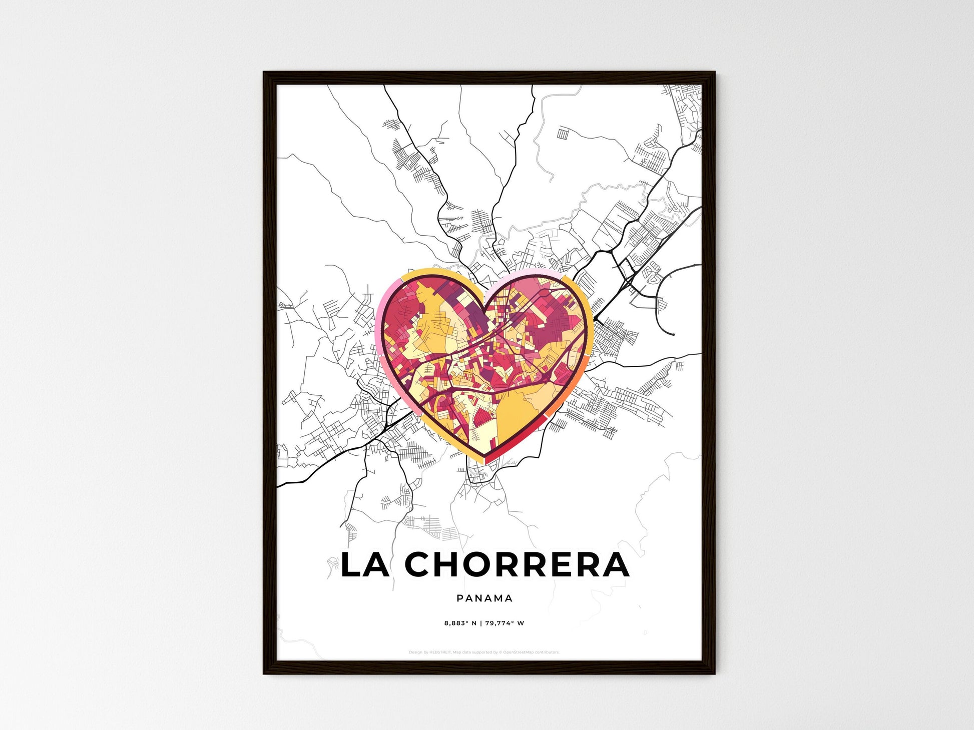 La Chorrera Panama wedding art map with heart icon