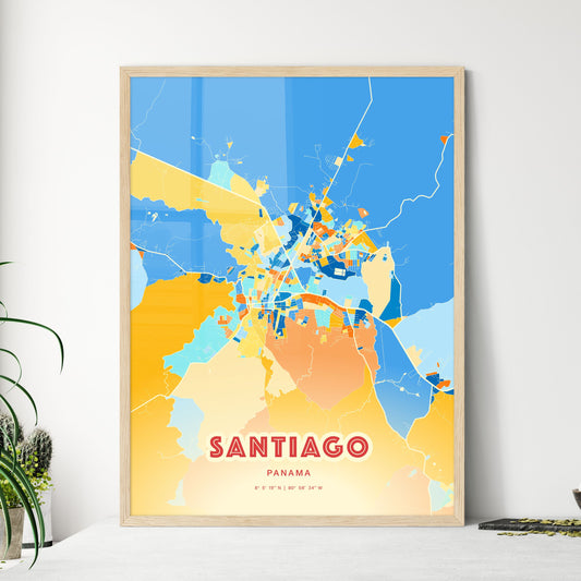 Colorful SANTIAGO PANAMA Fine Art Map Blue Orange